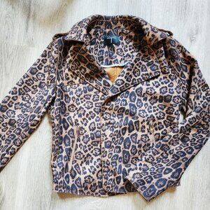 T Tahari Faux Suede Crop Moto Leopard Jacket